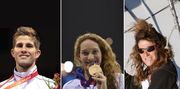 Da sinistra Alexis Vastine, Camille Muffat, Florence Arthaud (Foto Afp)  