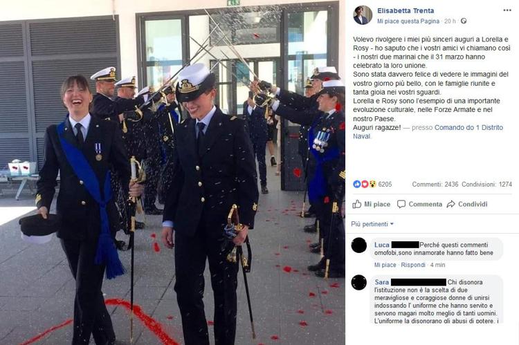 Il post di auguri della ministra Trenta pubblicato su Facebook