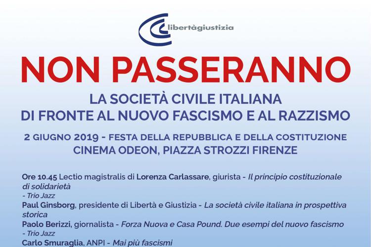 2 Giugno, Libertà e Giustizia organizza 'Non passeranno'