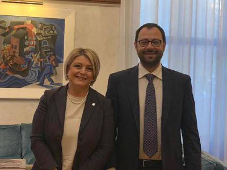 La presidente del consiglio nazionale dell'ordine dei consulenti del lavoro Marina Calderone e il ministro dello Sviluppo Economico, Stefano Patuanelli 