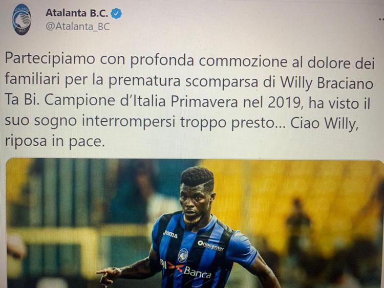 Il cordoglio dell'Atalanta su Twitter