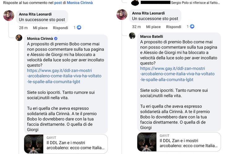 Gli screenshot pubblicati da Leonardi su Facebook e Twitter