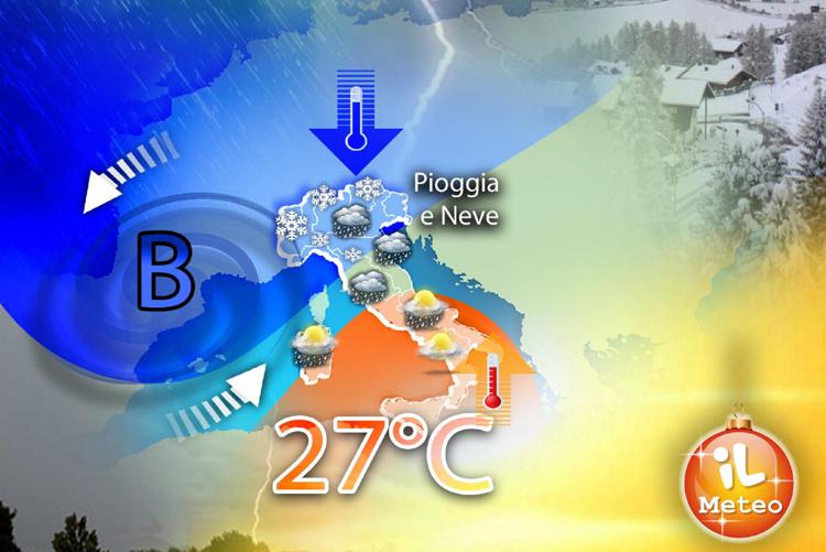 Neve in pianura al Nord, sole e caldo al Sud: previsioni meteo