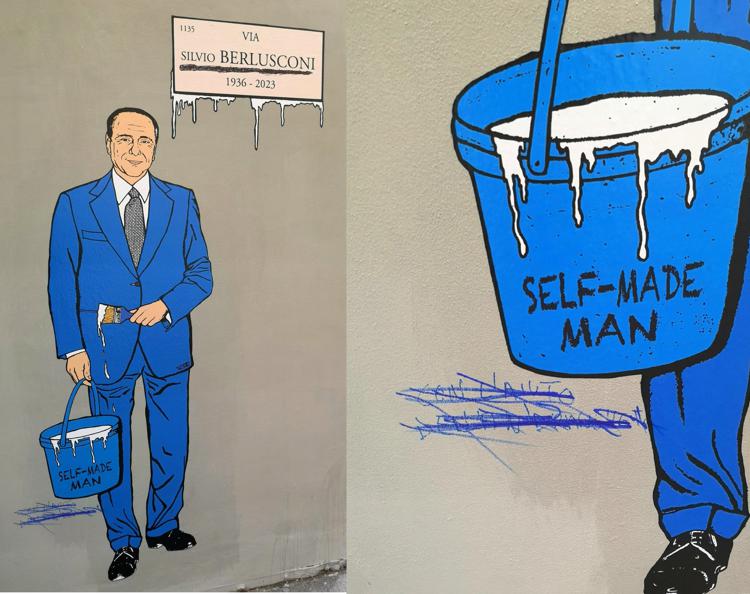 Silvio Berlusconi, murale a Milano subito vandalizzato