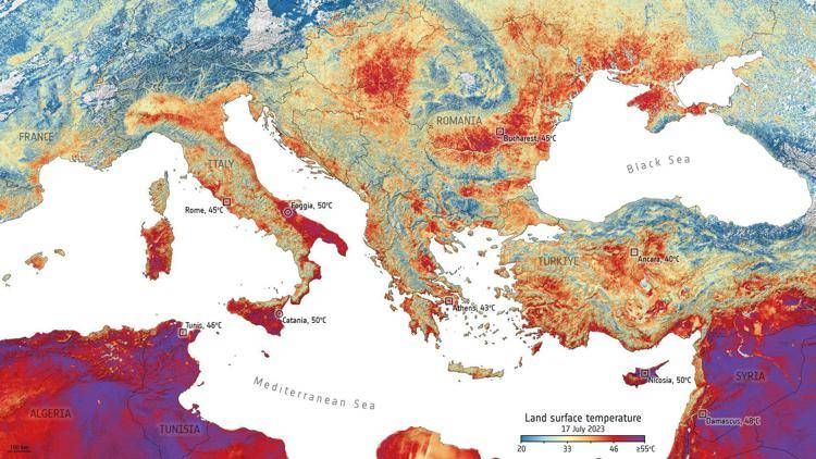 Le temperature della superficie della Terra (Immagine ESA) 