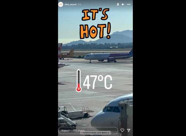 Il post su Instagram dell'aeroporto di  Olbia