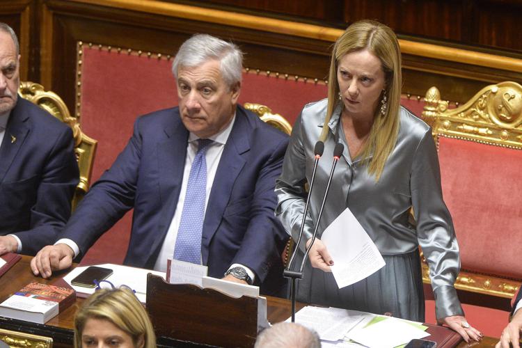 Giorgia Meloni durante le comunicazioni in Senato - Fotogramma