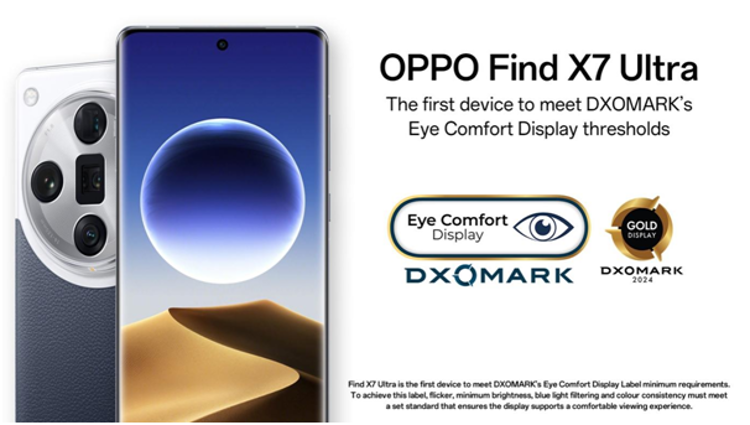 OPPO Find X7 Ultra First to Achieve DXOMARK Eye Comfort Display Label