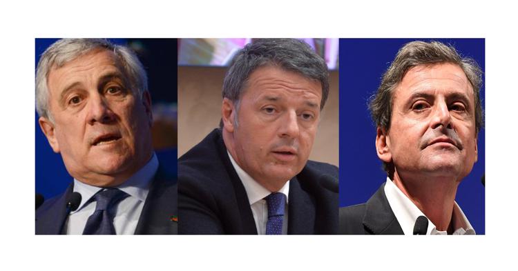 Antonio Tajani, Matteo Renzi e Carlo Calenda (Fotogramma)