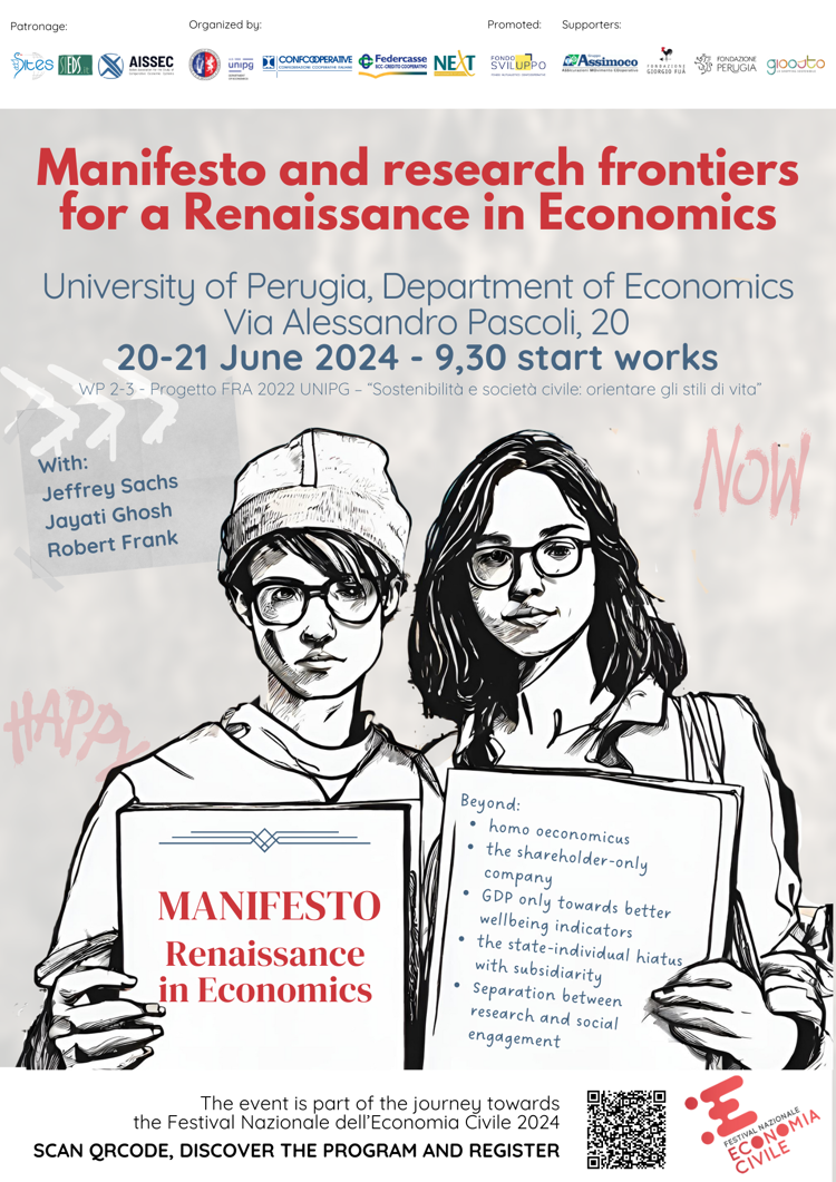 Perugia, il 20 e 21 giugno la presentazione del “Manifesto per una Nuova Economia”