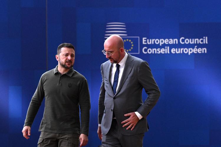 Zelensky e Michel oggi al Consiglio europeo - Afp