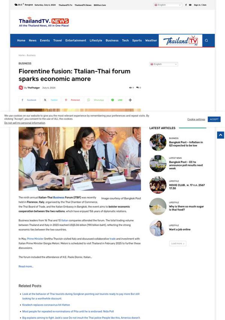 Tailandia: Forum economico italo-thailandese a Firenze rafforza i legami commerciali