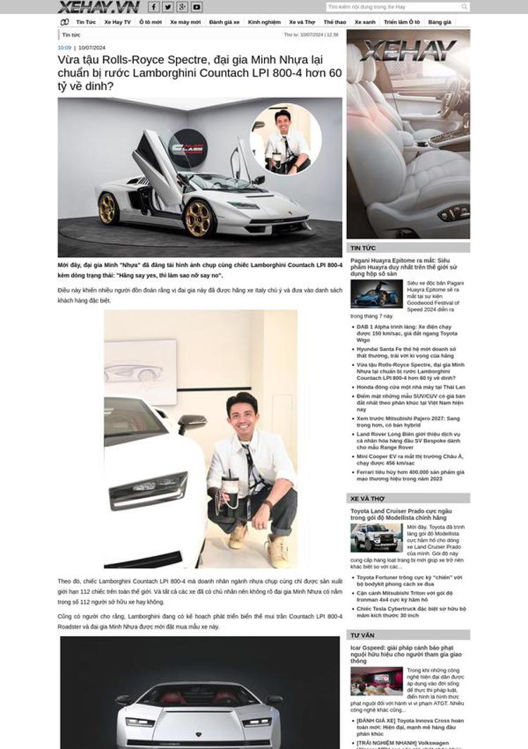 Vietnam: Lamborghini Countach LPI 800-4 arouses interest among collectors