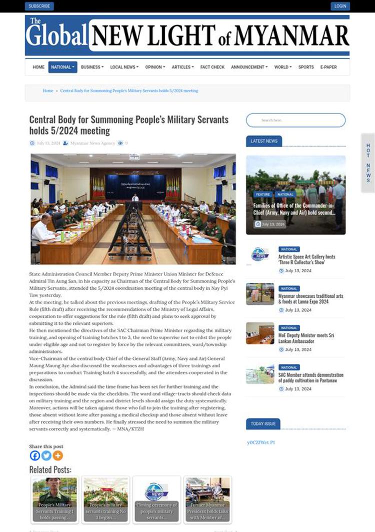 Myanmar: People's Military Service Coordination Meeting