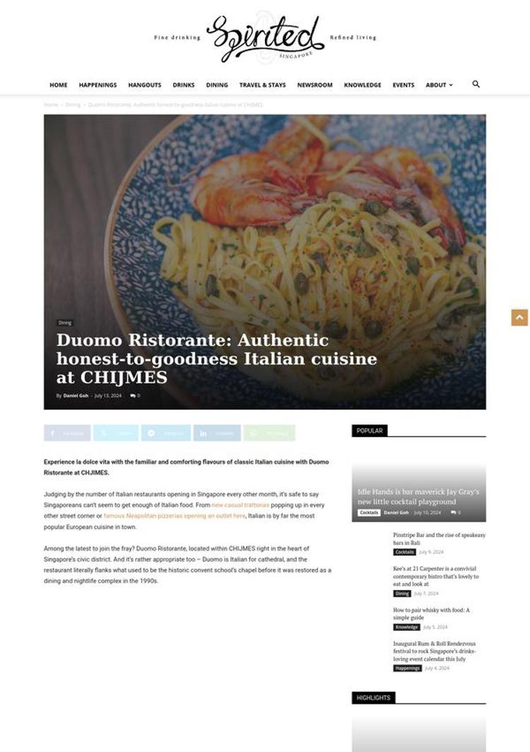 Singapore: Duomo Ristorante brings Italian cuisine to the heart of the city