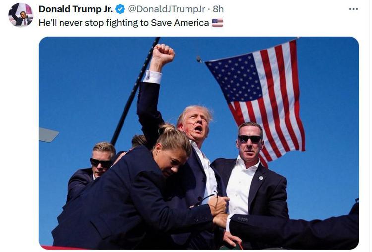 L'immagine simbolo dell'attentato a Trump postata dal figlio su X