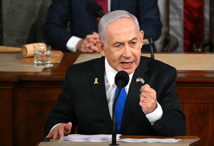 Il premier israeliano Benjamin Netanyahu al Congresso degli Stati Uniti - (Afp)