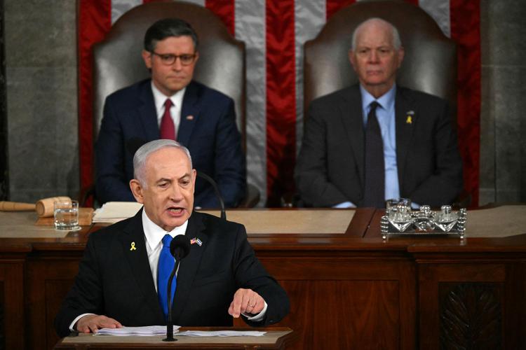 Il premier israeliano Benjamin Netanyahu al Congresso degli Stati Uniti - (Afp)