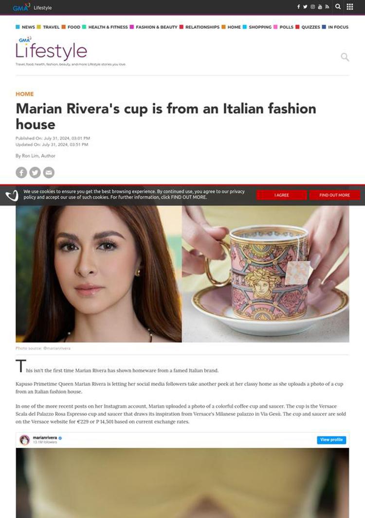 Filippine: Marian Rivera celebra il design italiano con Versace e Fornasetti