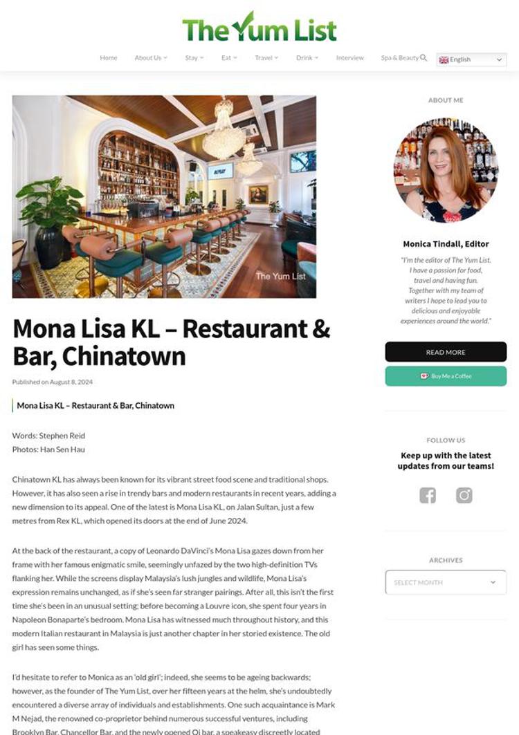 Malaysia: Mona Lisa KL, a new Italian restaurant in Chinatown