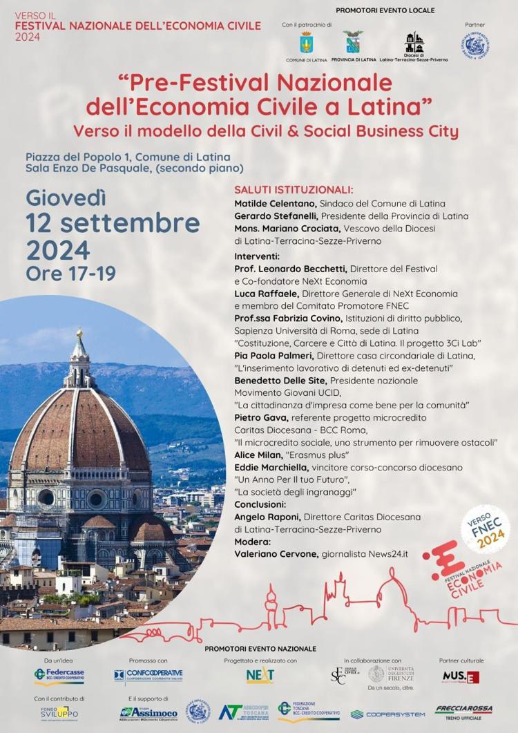 Latina, il 12 settembre in Comune l’evento pre-Festival Nazionale dell’Economia Civile