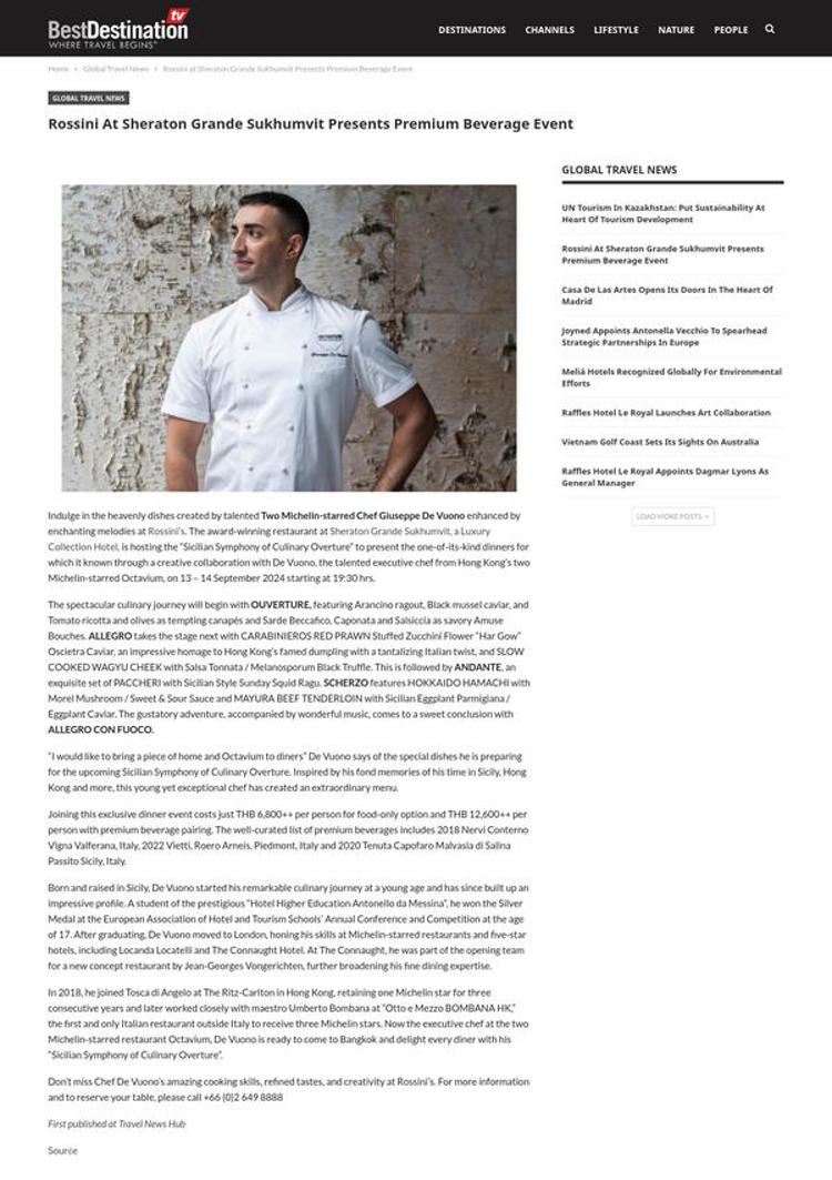 Thailand: Italian Chef De Vuono Presents 'Sicilian Symphony' in Bangkok