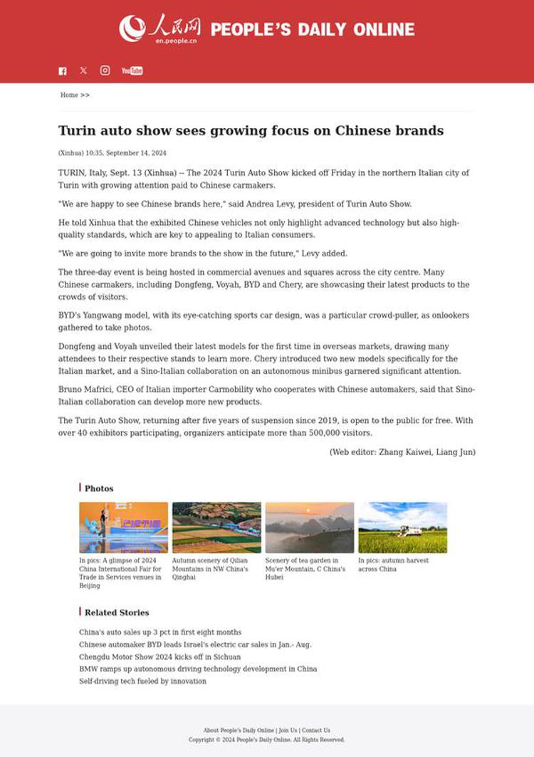 China: Growing interest in Chinese brands at Turin Motor Show