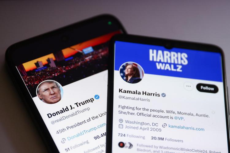 I profili Twitter di Trump e Harris - Fotogramma /Ipa