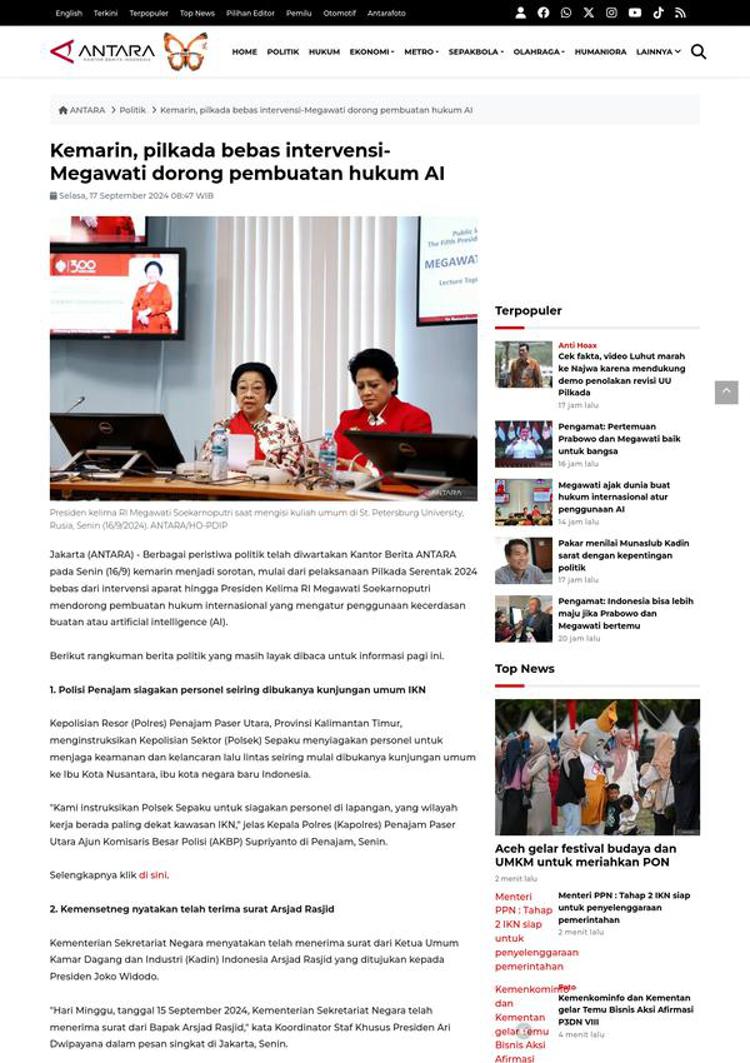 Indonesia: Megawati Soekarnoputri propone legge internazionale sull'AI