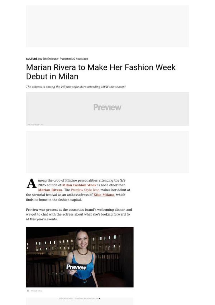 Philippines: Marian Rivera Debuts at Milan Fashion Week as Kiko Milano Ambassador