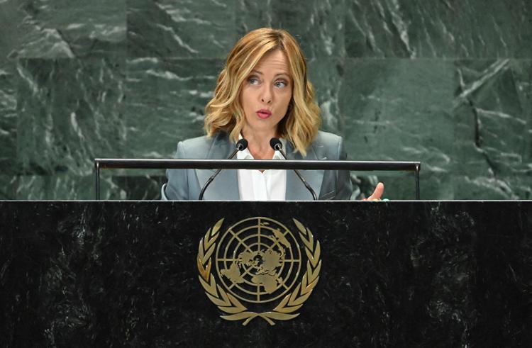 Giorgia Meloni durante il discorso all'Onu - Afp