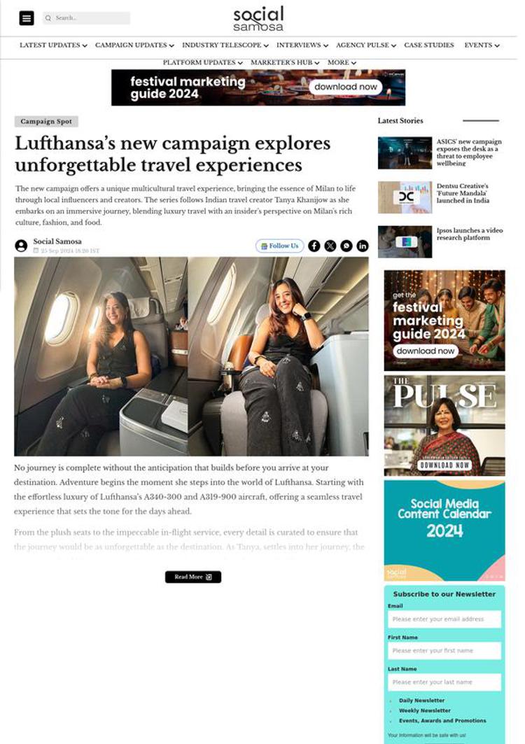 India: Lufthansa Brings the Essence of Milan on a Multicultural Journey with Tanya Khanijow