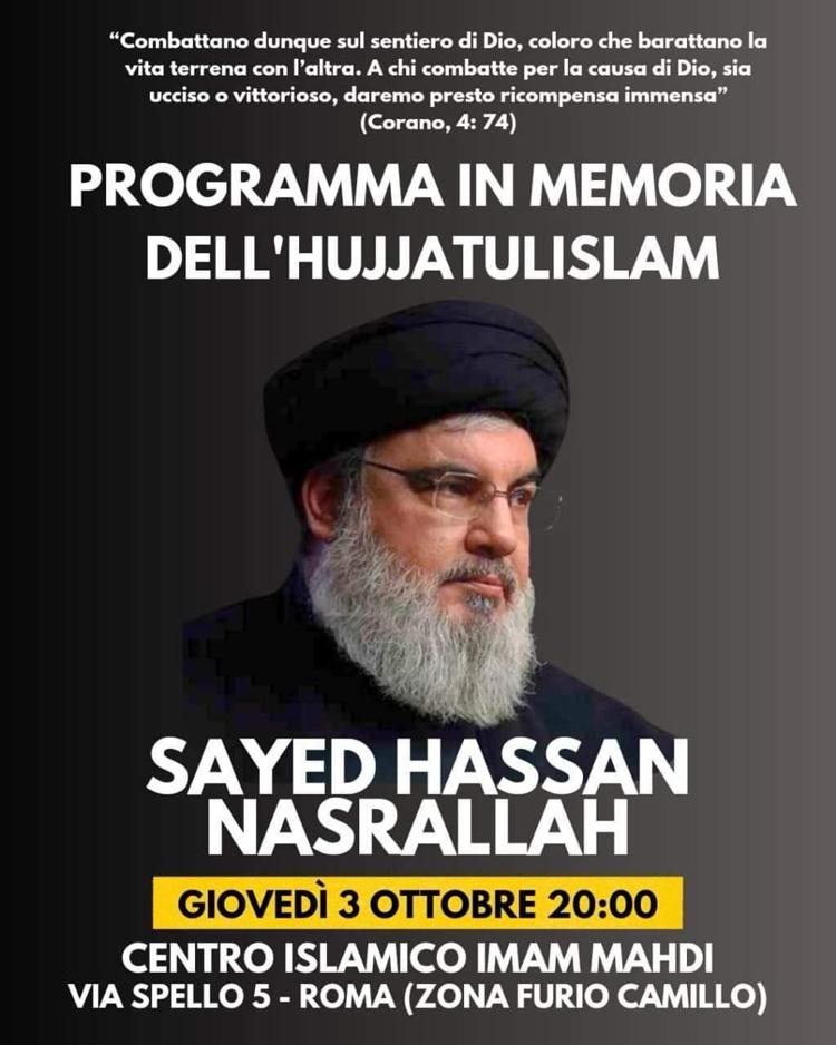 Omaggio a Nasrallah in un centro islamico a Roma