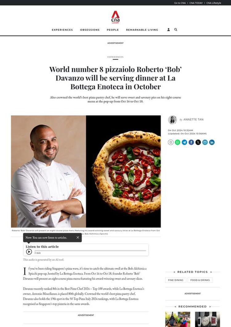 Singapore: Italian Pizza Chef Roberto Davanzo Launches Gourmet Pizza Pop-Up