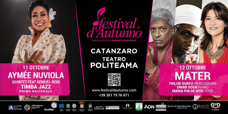 XXI Festival d’autunno, l’11 e il 12 ottobre grande festa del Jazz con i concerti e le masterclass di Aymée Nuviola, Trilok Gurtu, Omar Sosa e Maria Pia De Vito e l’omaggio a Chick Corea