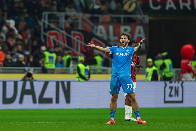 Milan-Napoli, Kvaratskhelia esulta dopo il gol - Fotogramma /Ipa