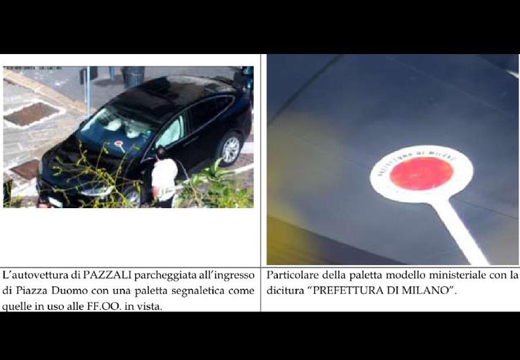 La paletta della Prefettura di Milano nell'auto di Pazzali