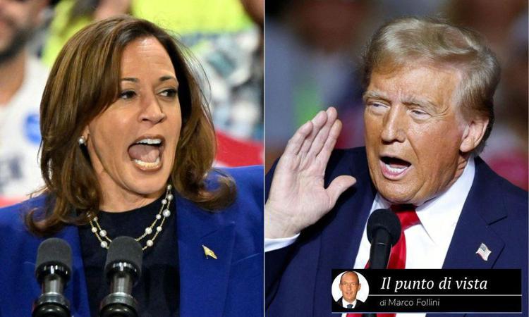 Kamala Harris e Donald Trump (nel riquadro Marco Follini) - Afp