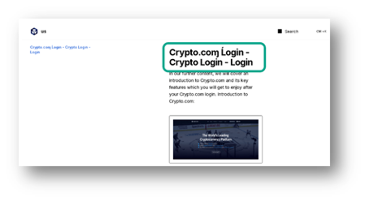 Pagina di phishing che si finge Crypto[.]com, con i diacritici in “Login” e una “m” con la coda (ɱ)