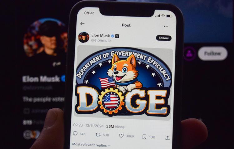 Il post su X di Elon Musk con il logo del Doge, il dipartimento Usa per l'Efficienza governativa - Fotogramma /Ipa