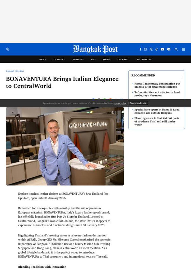 Thailand: BONAVENTURA opens its first Pop-Up Store in Bangkok