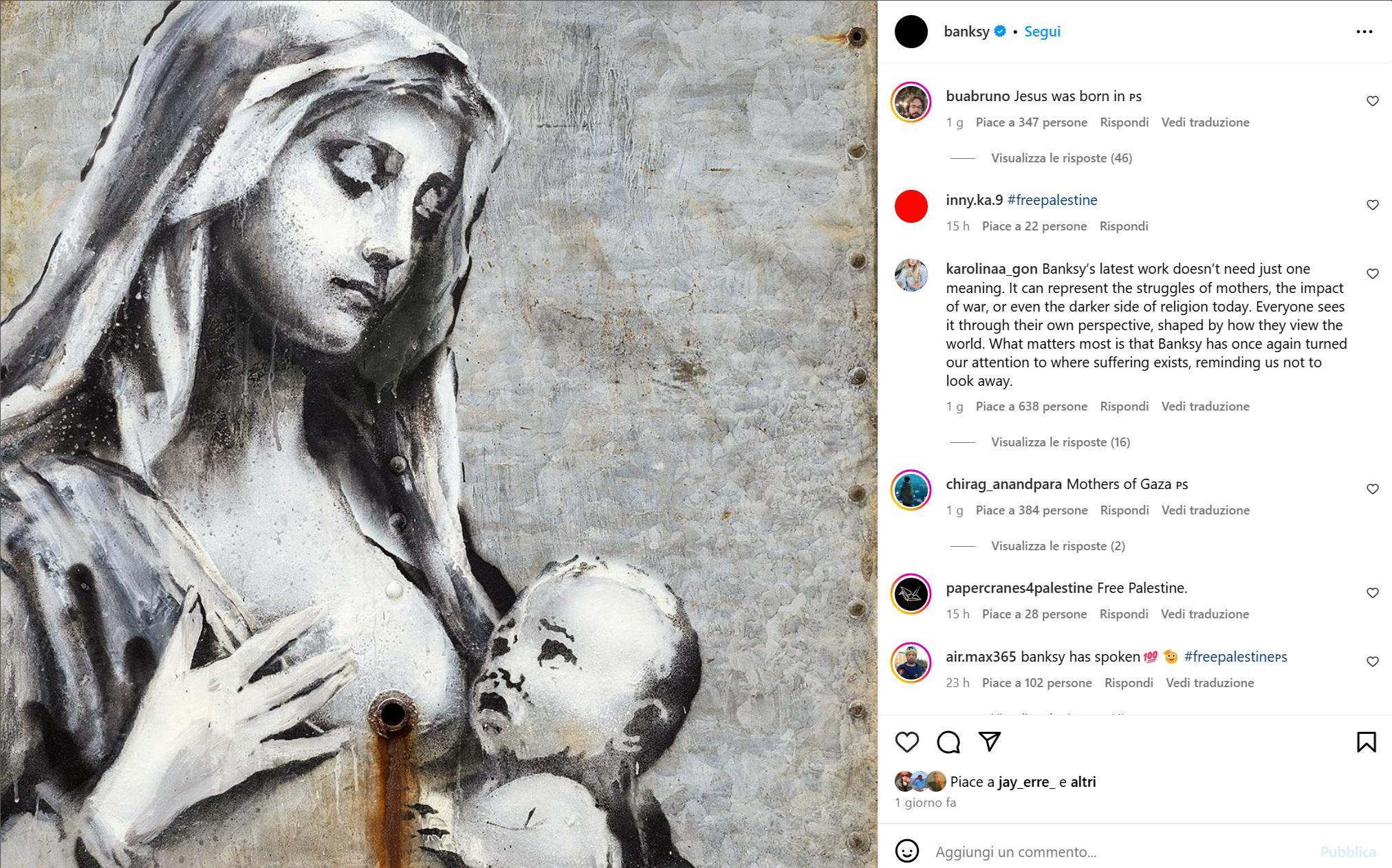 Banksy’s latest work, a Madonna with child but its location is unknown