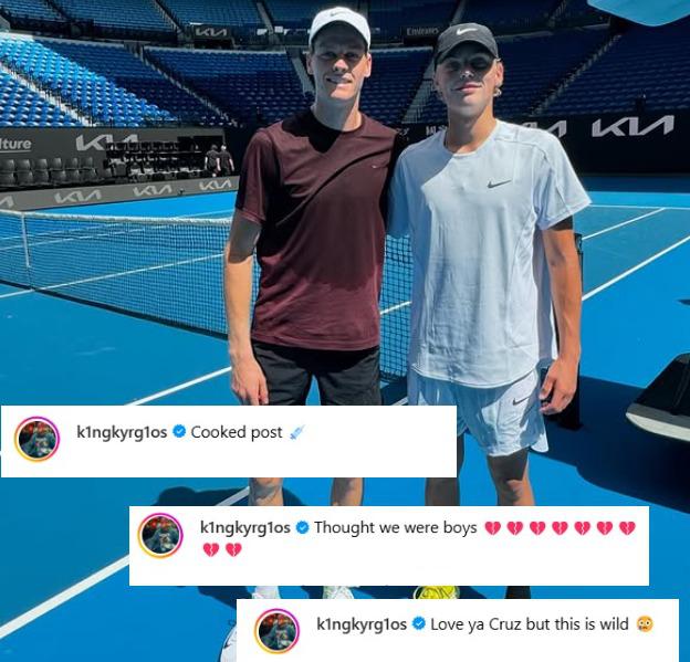 Sinner, training with Hewitt junior. And Kyrgios ‘goes crazy’