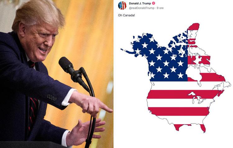 'Oh Canada!', Trump rilancia e pubblica mappa con Paese sotto bandiera Usa