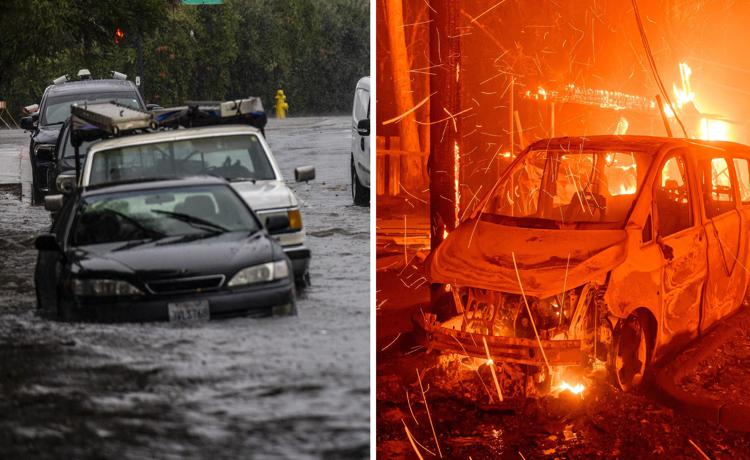 Inondazioni e incendi in California