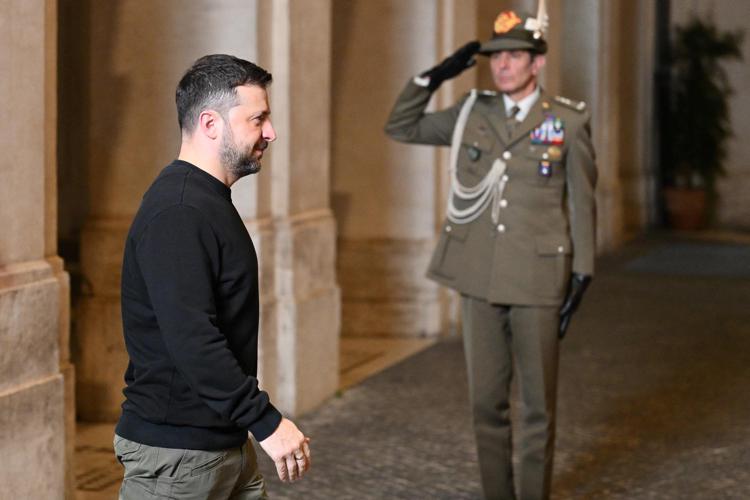 Volodymyr Zelensky a Palazzo Chigi - Afp