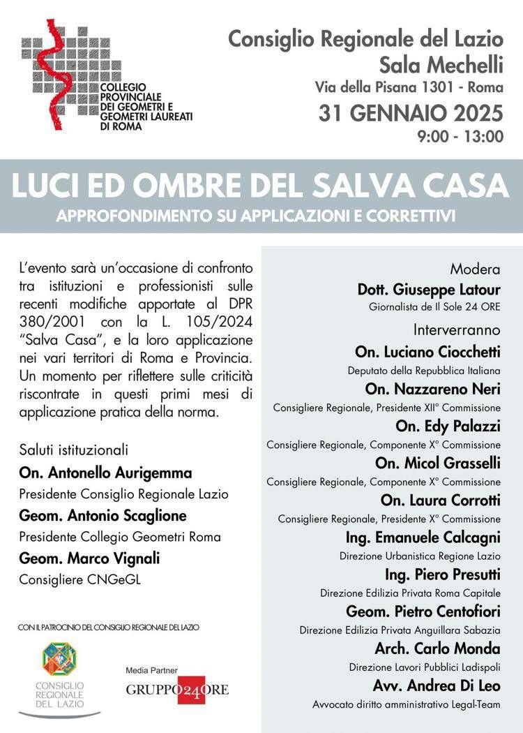 Luci e ombre del 'Salva Casa', evento al Consiglio regionale del Lazio per riflettere su norma