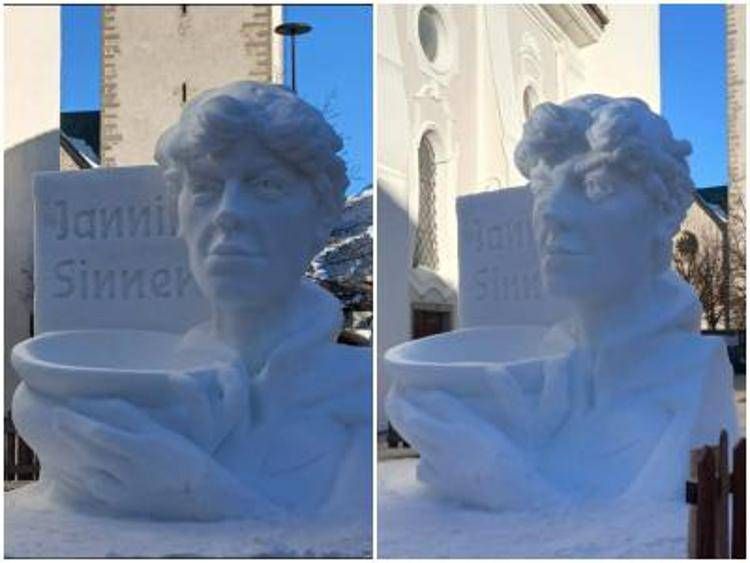 La scultura di neve dedicata a Sinner - Instagram