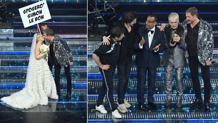 Sanremo 2025, terza serata: il bacio tra Katia Follesa e Simon Le Bon, Carlo Conti con i Duran Duran  sul palco - Fotogramma /Ipa