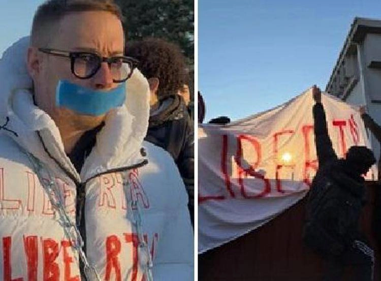 Max Felicitas e la protesta alla scuola di Gallarate, foto dai social del pornoattore